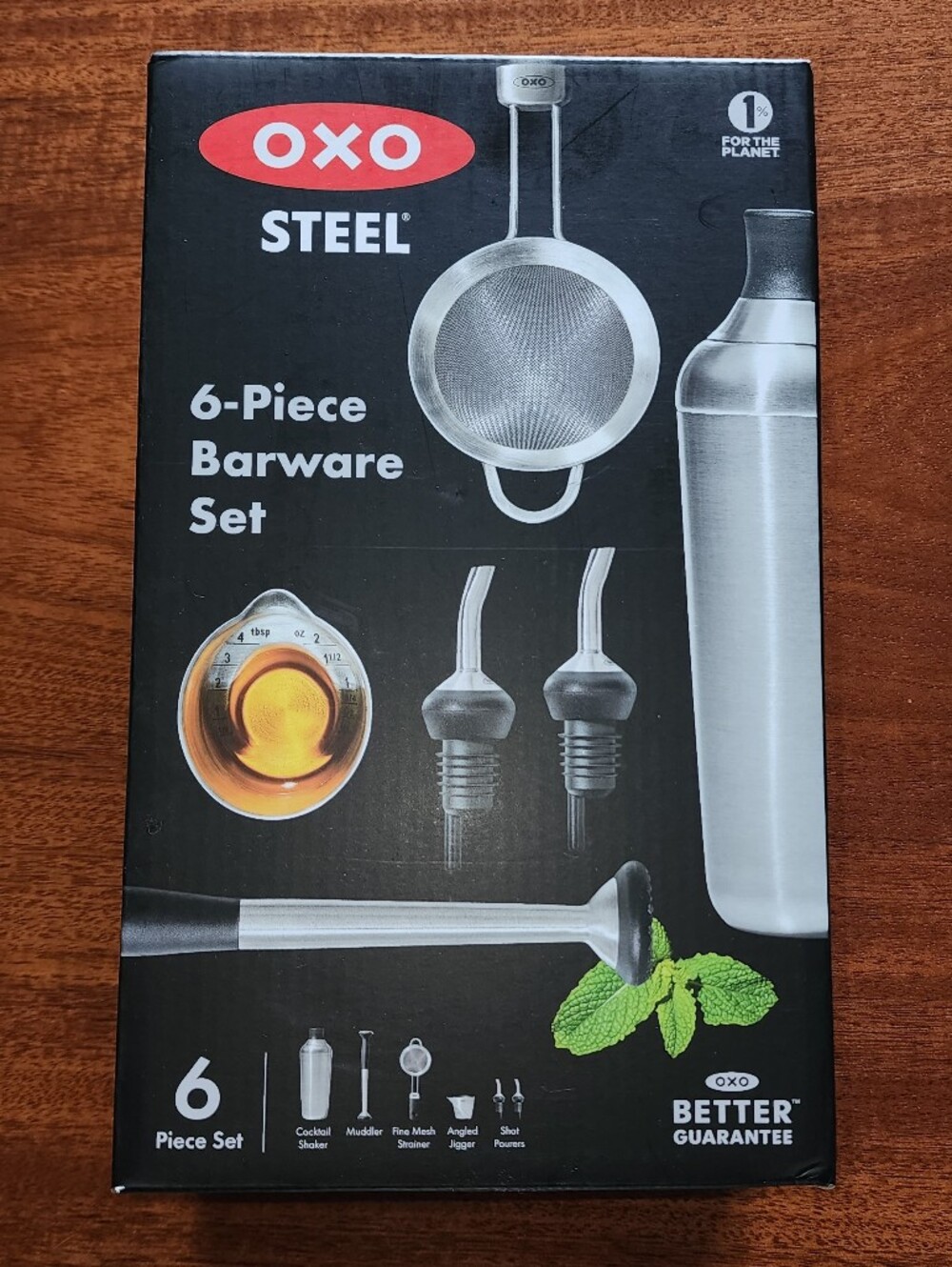 🍸OXO Steel 6-Piece Barware Set, Stainless Steel & Black, Dishwasher-safe,NEW!🧉
